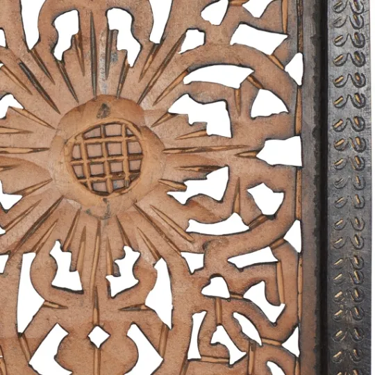 Kirkland's Home Carved Mahogany 2-Pc. Floral Motif Plaque Set- Wall Plaques