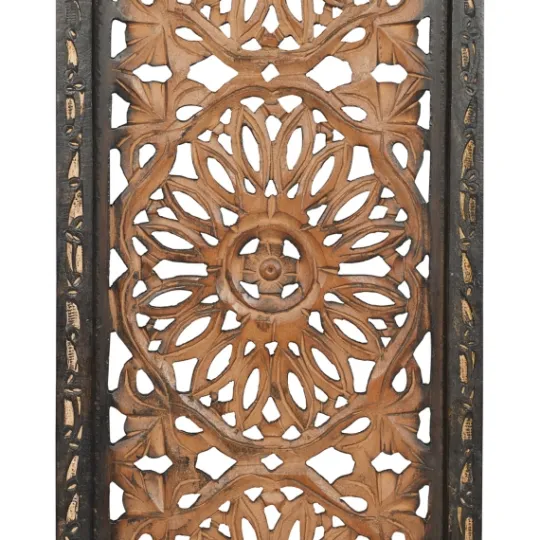 Kirkland's Home Carved Mahogany 2-Pc. Floral Motif Plaque Set- Wall Plaques