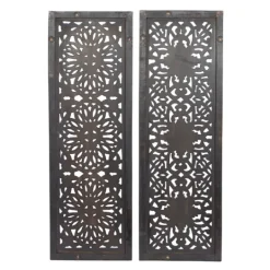 Kirkland's Home Carved Mahogany 2-Pc. Floral Motif Plaque Set- Wall Plaques