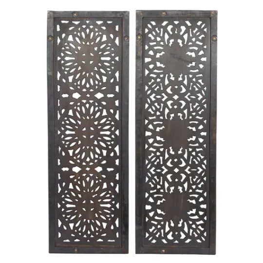 Kirkland's Home Carved Mahogany 2-Pc. Floral Motif Plaque Set- Wall Plaques