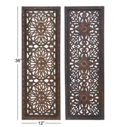 Kirkland's Home Carved Mahogany 2-Pc. Floral Motif Plaque Set- Wall Plaques