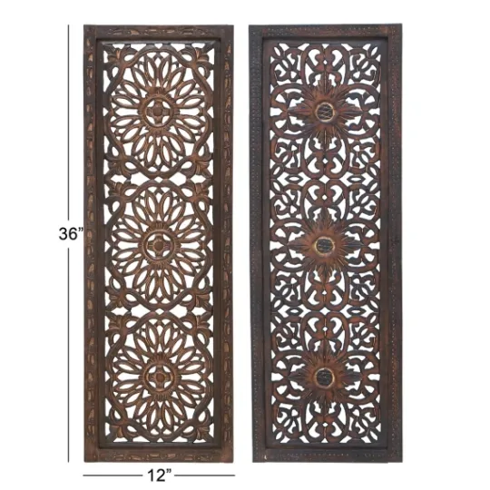 Kirkland's Home Carved Mahogany 2-Pc. Floral Motif Plaque Set- Wall Plaques