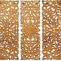 Kirkland's Home Carved Mahogany 3-Pc. Triptych Wall Panels- Wall Plaques