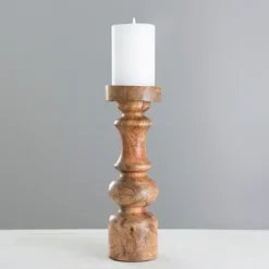 Kirkland's Home Carved Natural Mango Wood Candle Holder, 12 In.- Candle Holders
