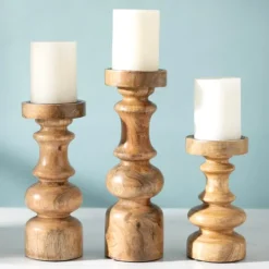 Kirkland's Home Carved Natural Mango Wood Candle Holder, 12 In.- Candle Holders