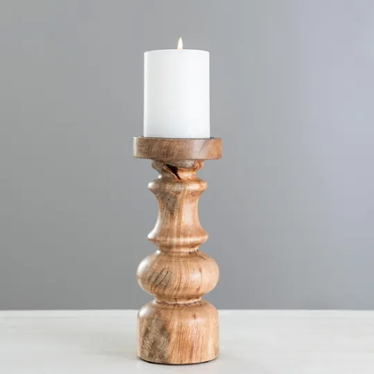 Kirkland's Home Carved Natural Mango Wood Candle Holder, 10 In.- Candle Holders
