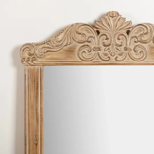 Kirkland's Home Carved Scroll Pine Wood Leaner Mirror- Full Length & Floor Mirrors