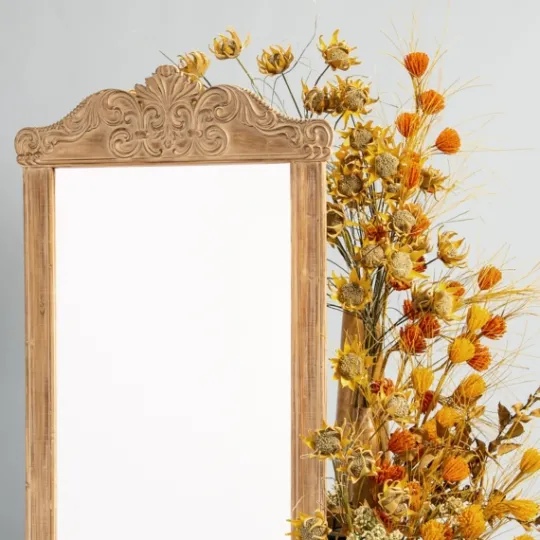 Kirkland's Home Carved Scroll Pine Wood Leaner Mirror- Full Length & Floor Mirrors
