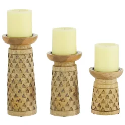 Kirkland's Home Carved Triangles Wood Candle Holders, Set Of 3- Candle Holders