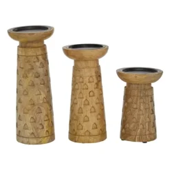 Kirkland's Home Carved Triangles Wood Candle Holders, Set Of 3- Candle Holders