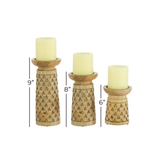 Kirkland's Home Carved Triangles Wood Candle Holders, Set Of 3- Candle Holders