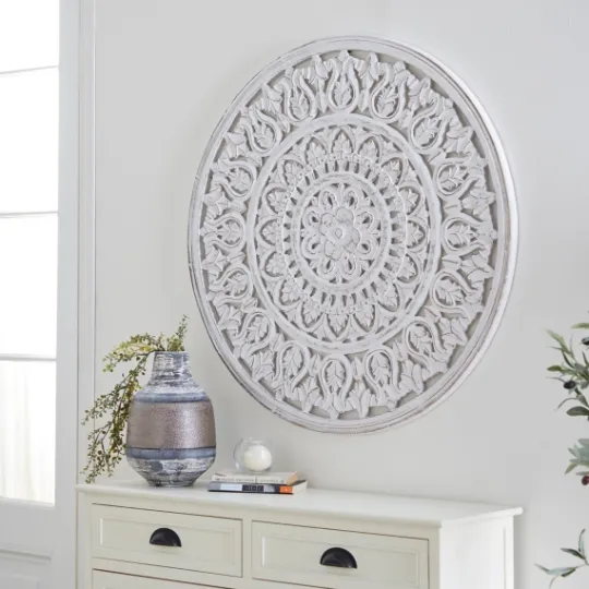 Kirkland's Home Carved Wood Acanthus Rosette Wall Plaque- Wall Plaques