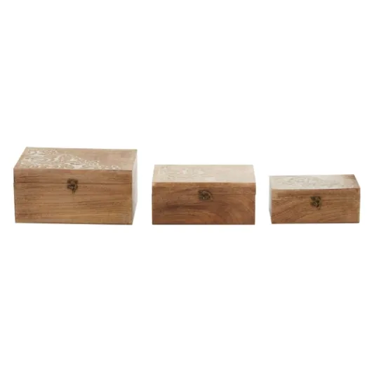Kirkland's Home Carved Wood Decorative Boxes, Set Of 3- Baskets & Boxes