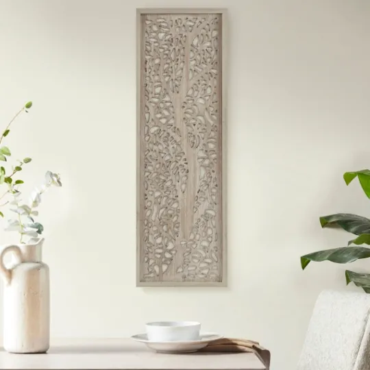 Kirkland's Home Carved Wood Laurel Branches Panel Wall Plaque- Wall Plaques