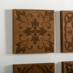 Kirkland's Home Carved Wood Patterned Wall Plaques, Set Of 4- Wall Plaques