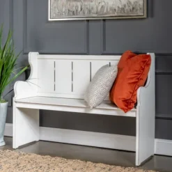 Kirkland's Home Carved Wood Pew Bench- Entryway Furniture