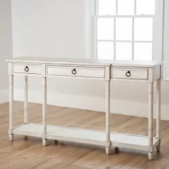 Kirkland's Home Casey Cream 3-Drawer Console Table- Entryway Furniture