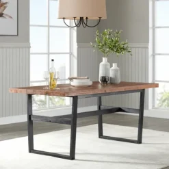Kirkland's Home Cedar Wood And Black Metal Dining Table- Dining Tables
