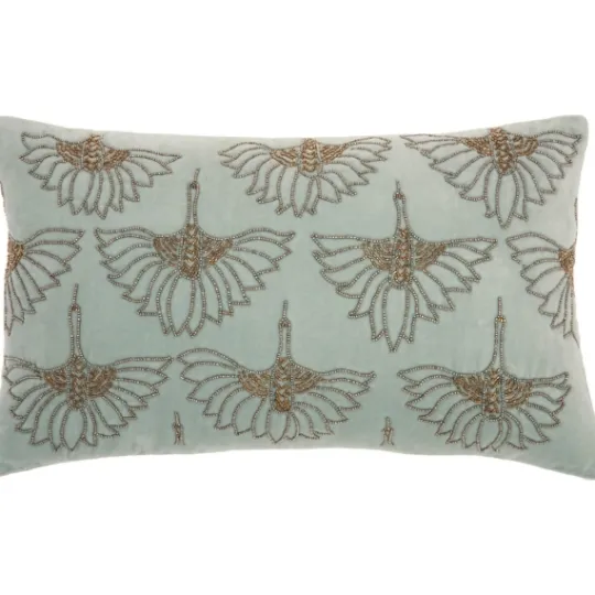 Kirkland's Home Celadon Beaded Floral Motif Lumbar Pillow- Pillows