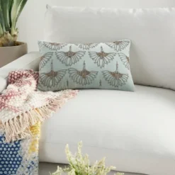 Kirkland's Home Celadon Beaded Floral Motif Lumbar Pillow- Pillows