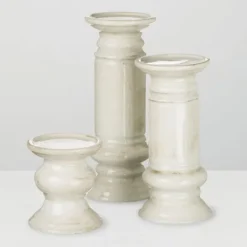 Kirkland's Home Ceramic Column Pillar Holders, Set Of 3- Candle Holders