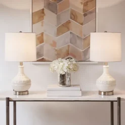 Kirkland's Home Ceramic Embossed Table Lamp- Table Lamps