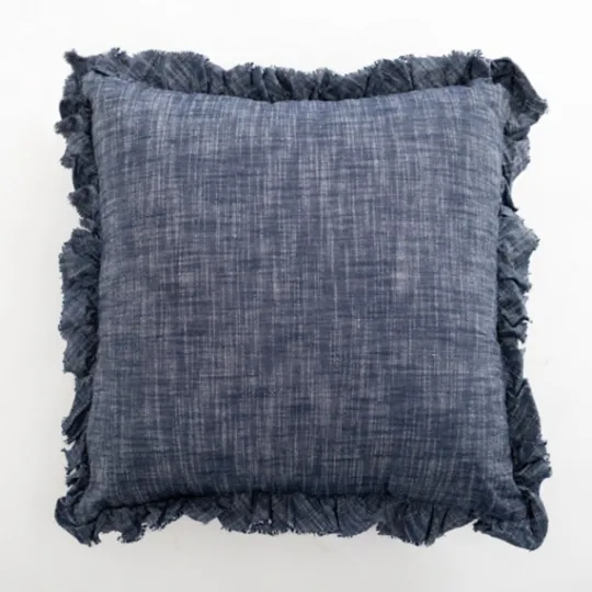Kirkland's Home Chambray Ruffle Navy Throw Pillow- Pillows