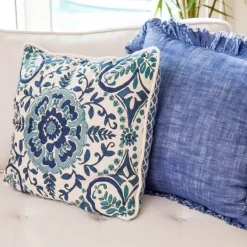 Kirkland's Home Chambray Ruffle Navy Throw Pillow- Pillows