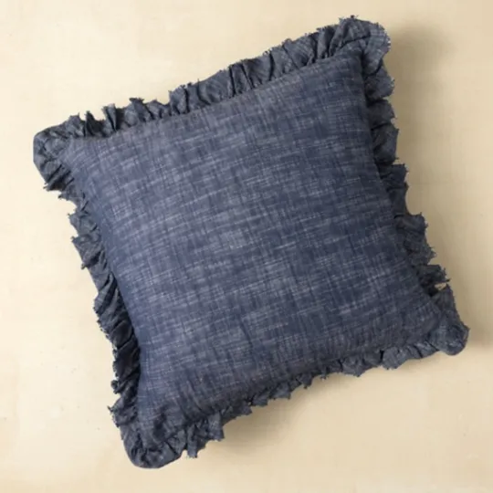 Kirkland's Home Chambray Ruffle Navy Throw Pillow- Pillows