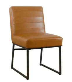 Kirkland's Home Channeled Carmel Leather Dining Chair- Dining Chairs