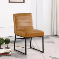 Kirkland's Home Channeled Carmel Leather Dining Chair- Dining Chairs