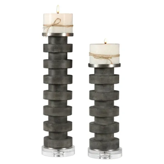 Kirkland's Home Charcoal Concrete 2-Pc. Candle Holder Set- Candle Holders