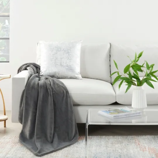 Kirkland's Home Charcoal Faux Sheared Mink Throw- Blankets & Throws