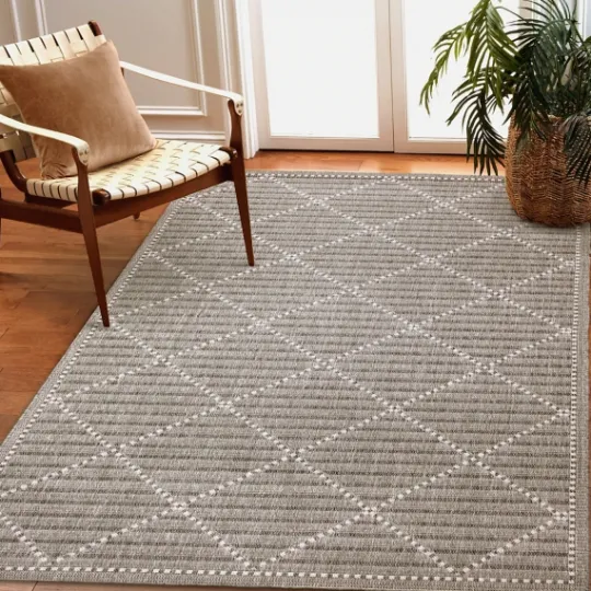 Kirkland's Home Charcoal Geo Lattice Outdoor Area Rug, 7X9- Outdoor Rugs
