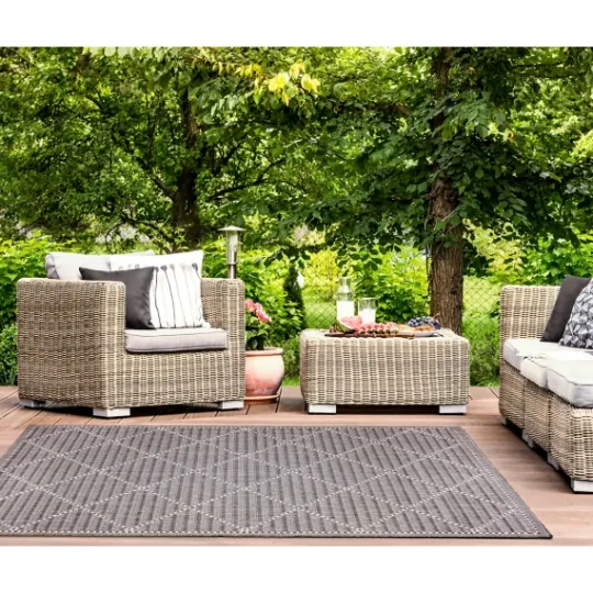Kirkland's Home Charcoal Geo Lattice Outdoor Area Rug, 7X9- Outdoor Rugs