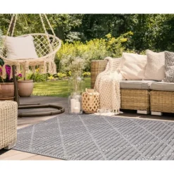 Kirkland's Home Charcoal Geo Lattice Outdoor Area Rug, 6X9- Outdoor Rugs