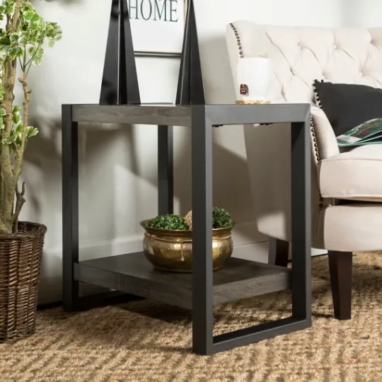 Kirkland's Home Charcoal Industrial Metal And Wood Accent Table- Accent & End Tables