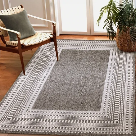 Kirkland's Home Charcoal Linear Macy Indoor/Outdoor Area Rug, 7X9- Outdoor Rugs