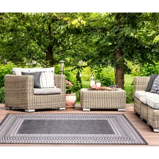 Kirkland's Home Charcoal Linear Macy Indoor/Outdoor Area Rug, 7X9- Outdoor Rugs