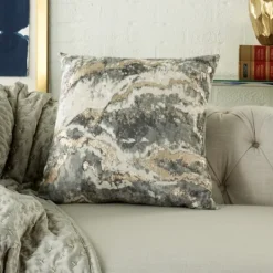Kirkland's Home Charcoal Metallic Marble Swirl Throw Pillow- Pillows