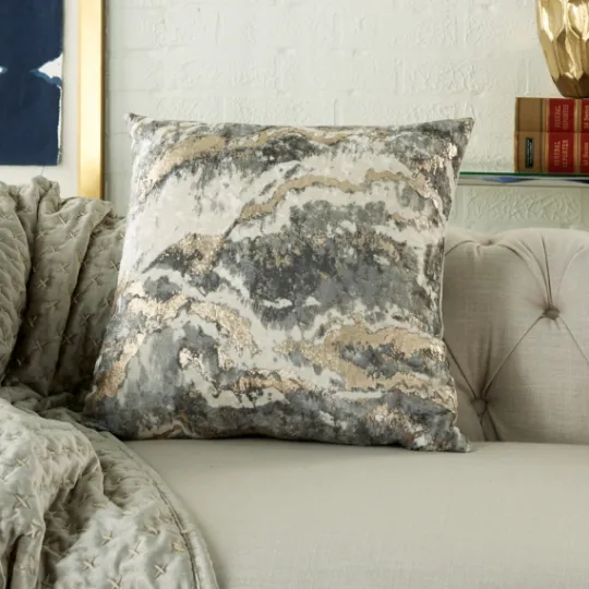 Kirkland's Home Charcoal Metallic Marble Swirl Throw Pillow- Pillows