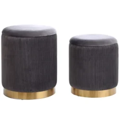 Kirkland's Home Charcoal Ribbed Velvet Nesting Ottomans, Set Of 2- Benches & Ottomans