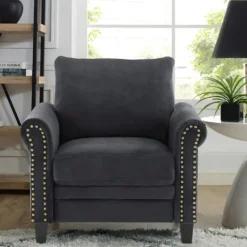 Kirkland's Home Charcoal Rolled Arms Upholstered Accent Chair- Accent Chairs