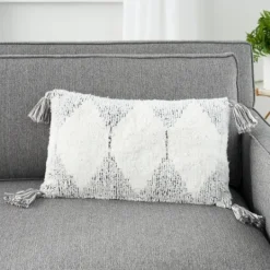 Kirkland's Home Charcoal Stripe Diamond Tassels Lumbar Pillow- Pillows