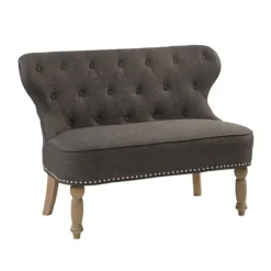 Kirkland's Home Charcoal Tufted Upholstered Settee- Sofas & Loveseats