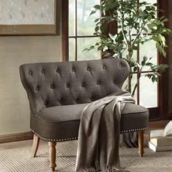 Kirkland's Home Charcoal Tufted Upholstered Settee- Sofas & Loveseats