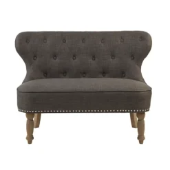 Kirkland's Home Charcoal Tufted Upholstered Settee- Sofas & Loveseats