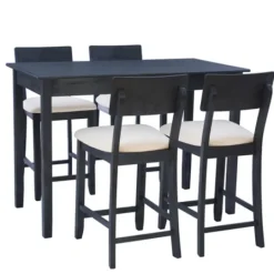 Kirkland's Home Charcoal Wood Upholstered 5-Pc. Dining Set- Dining Sets