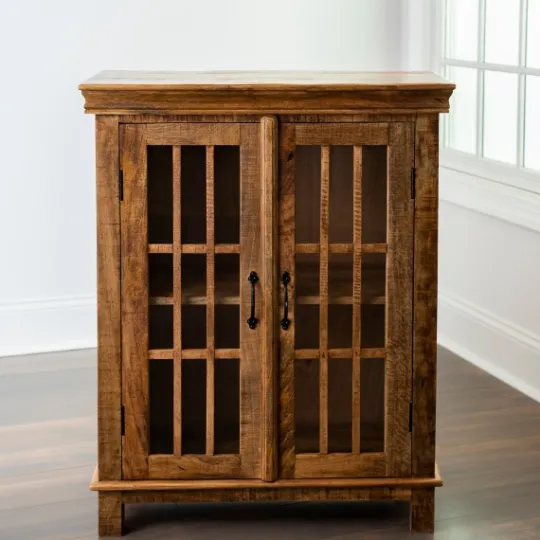 Kirkland's Home Charlie Natural Mango Wood Windowpane Cabinet- Cabinets & Sideboards