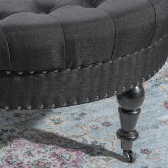 Kirkland's Home Charlotte Tufted Round Charcoal Ottoman- Benches & Ottomans